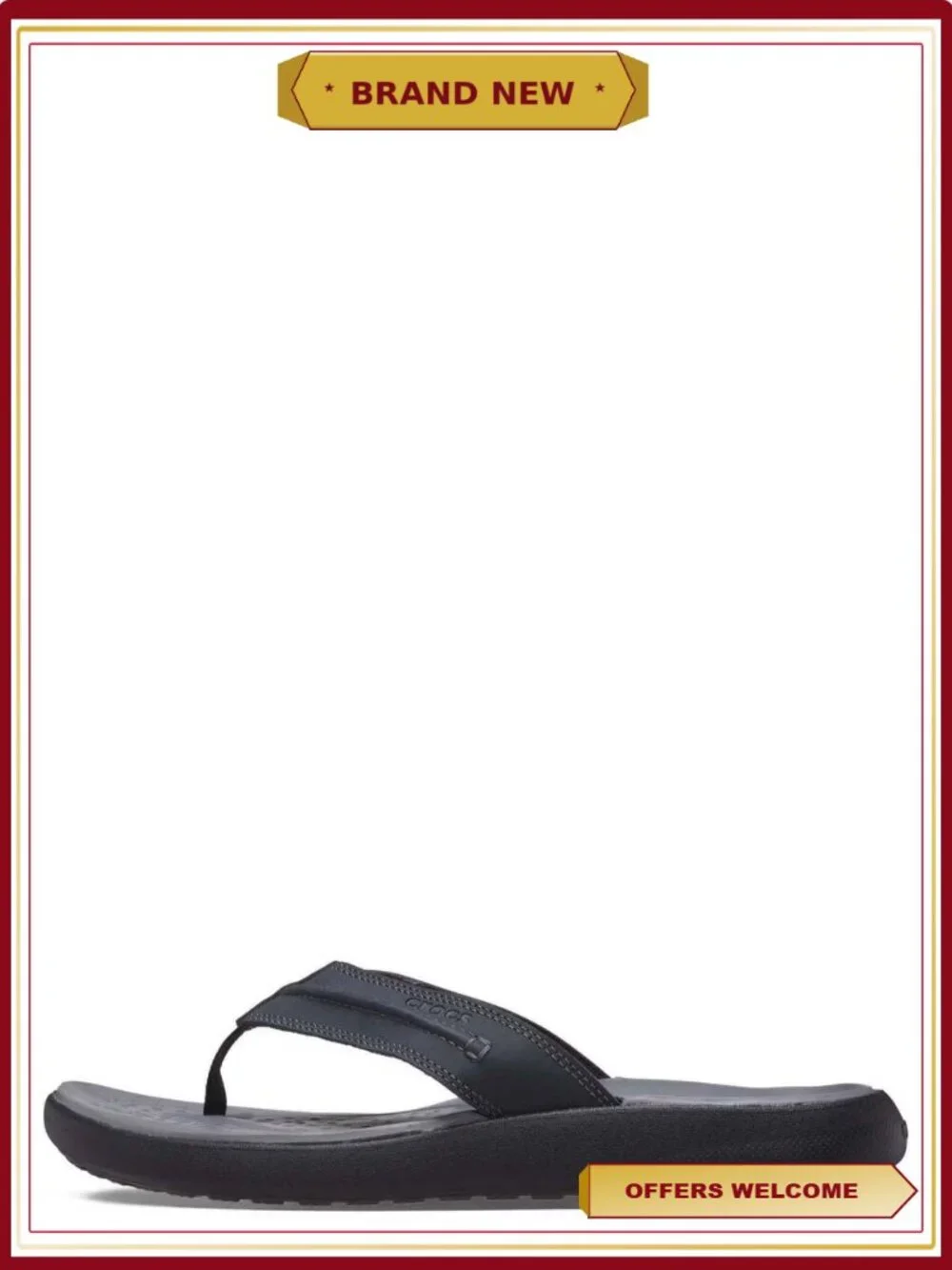 Men's Faux Leather Stitched Flip-Flop Sandals with LiteRide Footbed